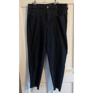 Susan Graver Girlfriend Jeans 16 Frayed Hem Ankle Crop Dark Wash Classic Comfort